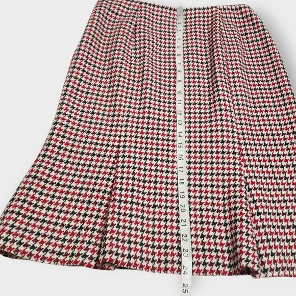 Talbots Wool Red Black Houndstooth Flare Pleat Midi Skirt Sz 4 Retro Rockabilly - Picture 12 of 13